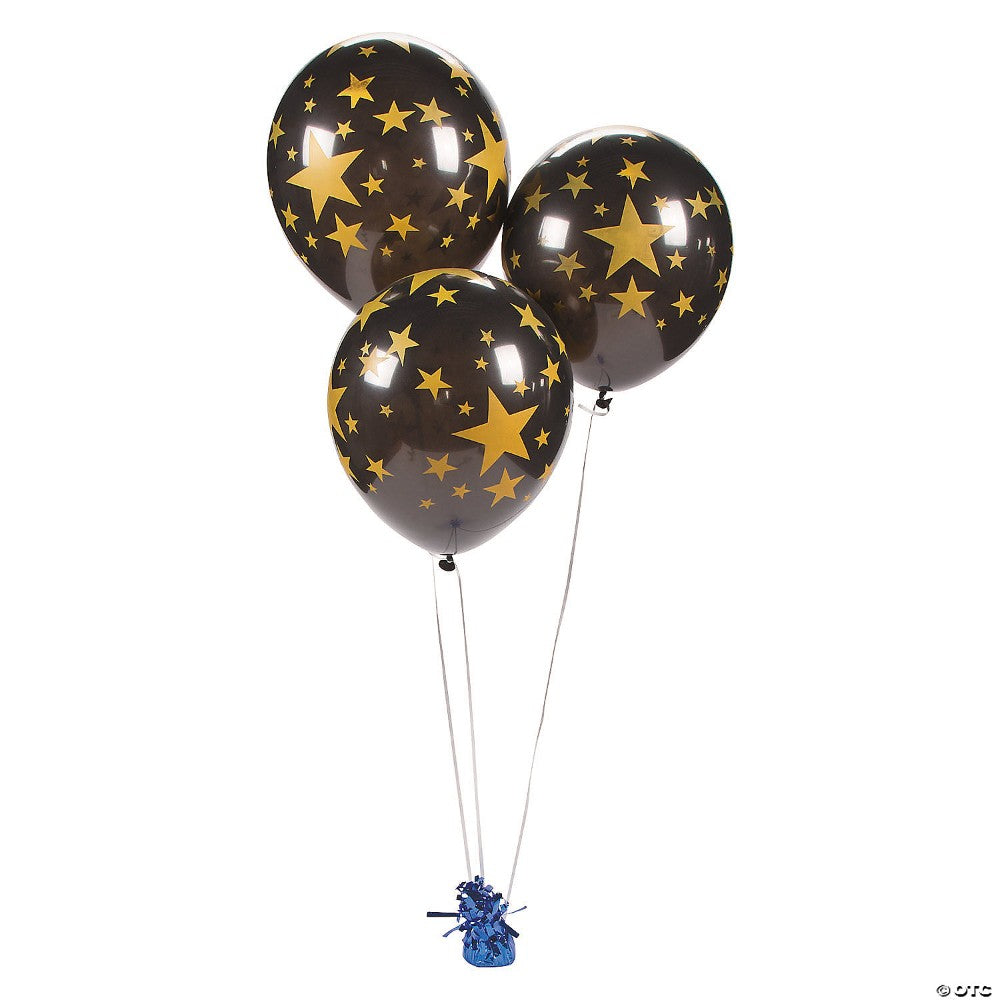 Black With Gold Stars 11" Latex Balloons (24 Pcs) 70/5603