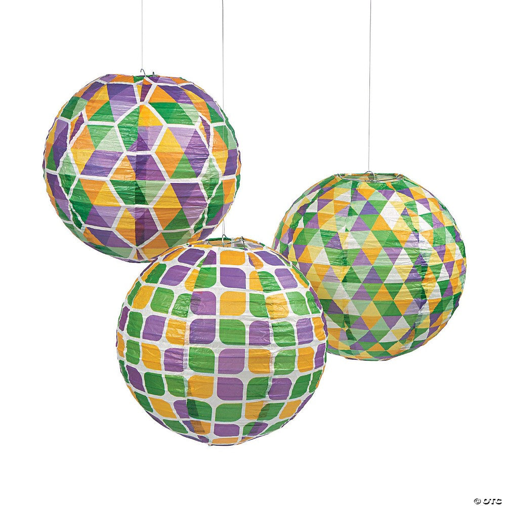 Mardi Gras Hanging Paper Lanterns, 6 Pcs. Per Set 13758213