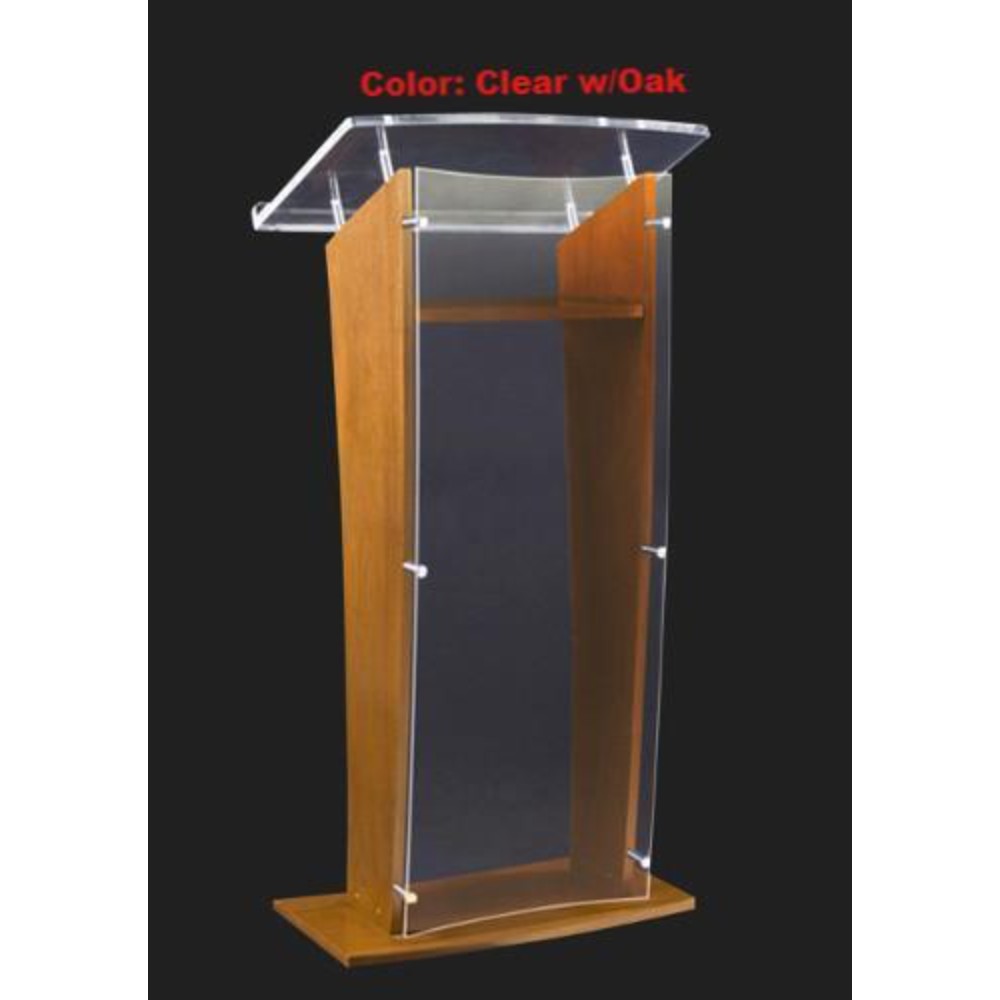 Lectern, Floor, Clear, H Style, Acrylic Panel, Med Oak, Sn3500-Wt-Fs-Amp