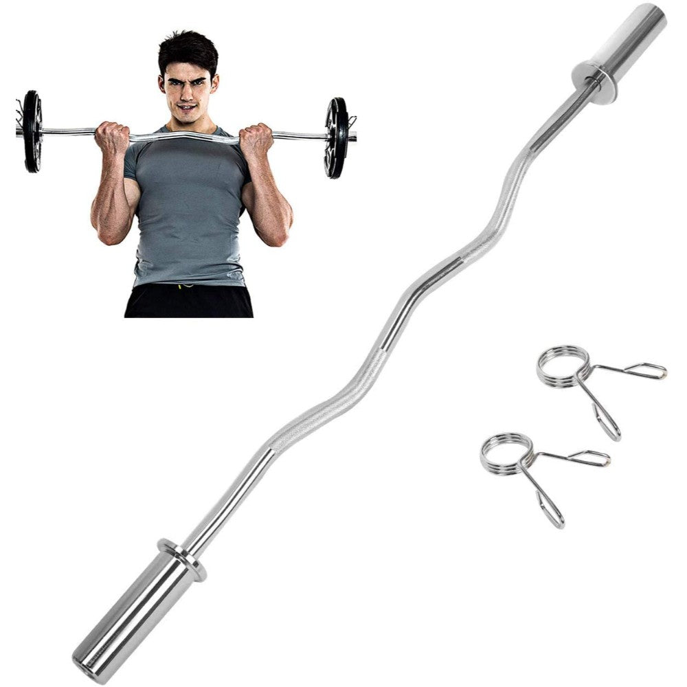 Barbell, Gymnastic, Olympic, Curl, Steel, Black, 47 Inches
