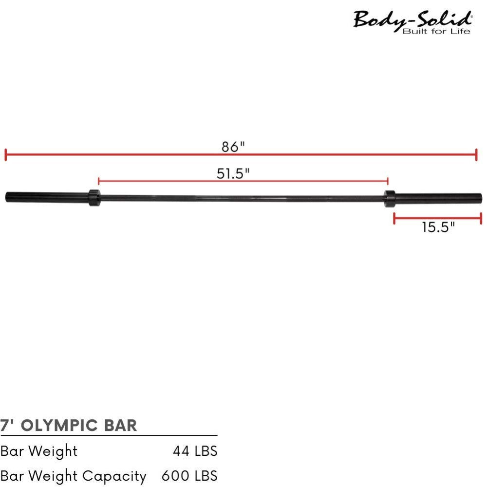 Barbell, Gymnastic, Olympic, Straight, Steel, Black, 7 Feet