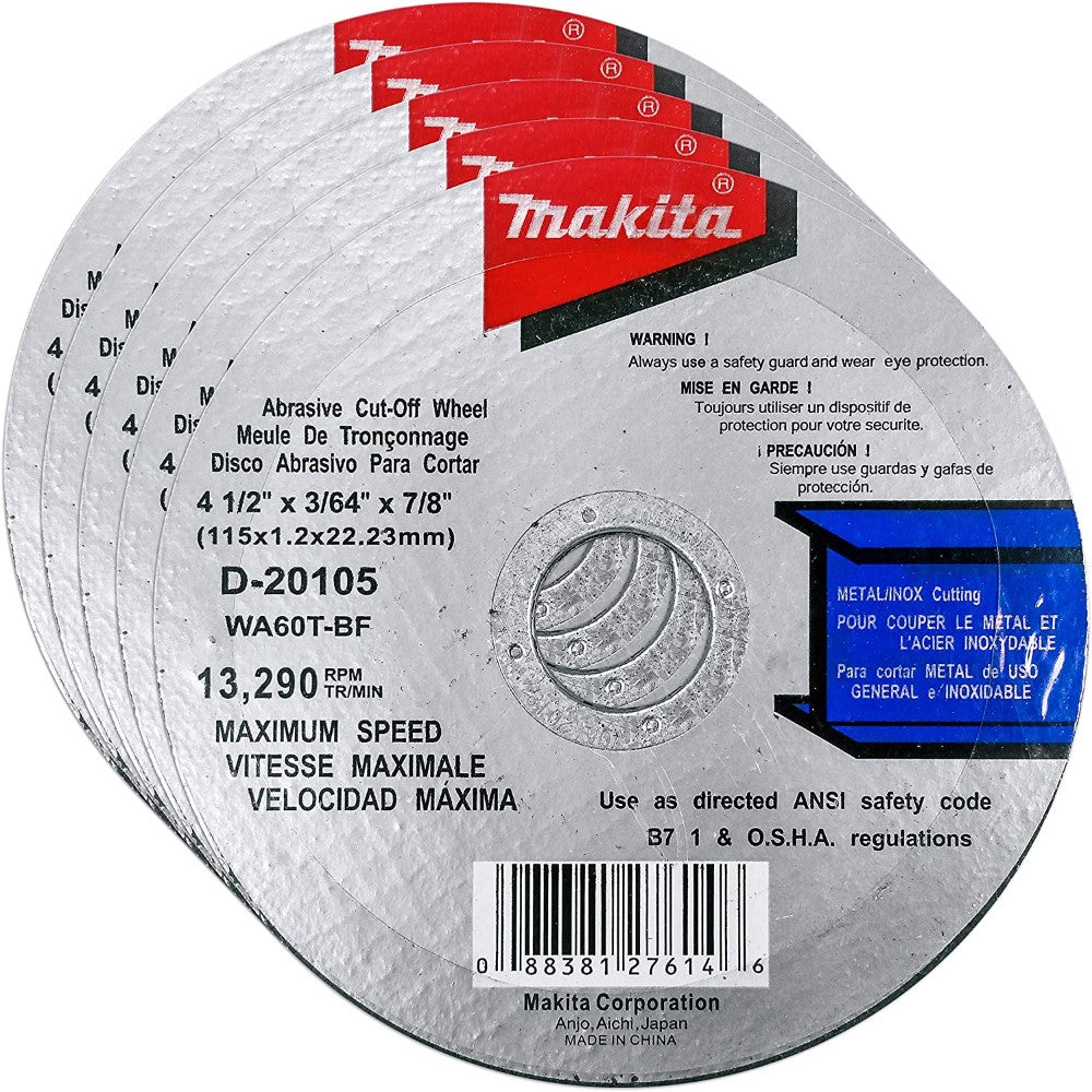 Grinder Cutting Wheel (Disc) For Cutting Metal & Stainless, (Makita) Size 4 ½” X 3/64” X 7/8”
