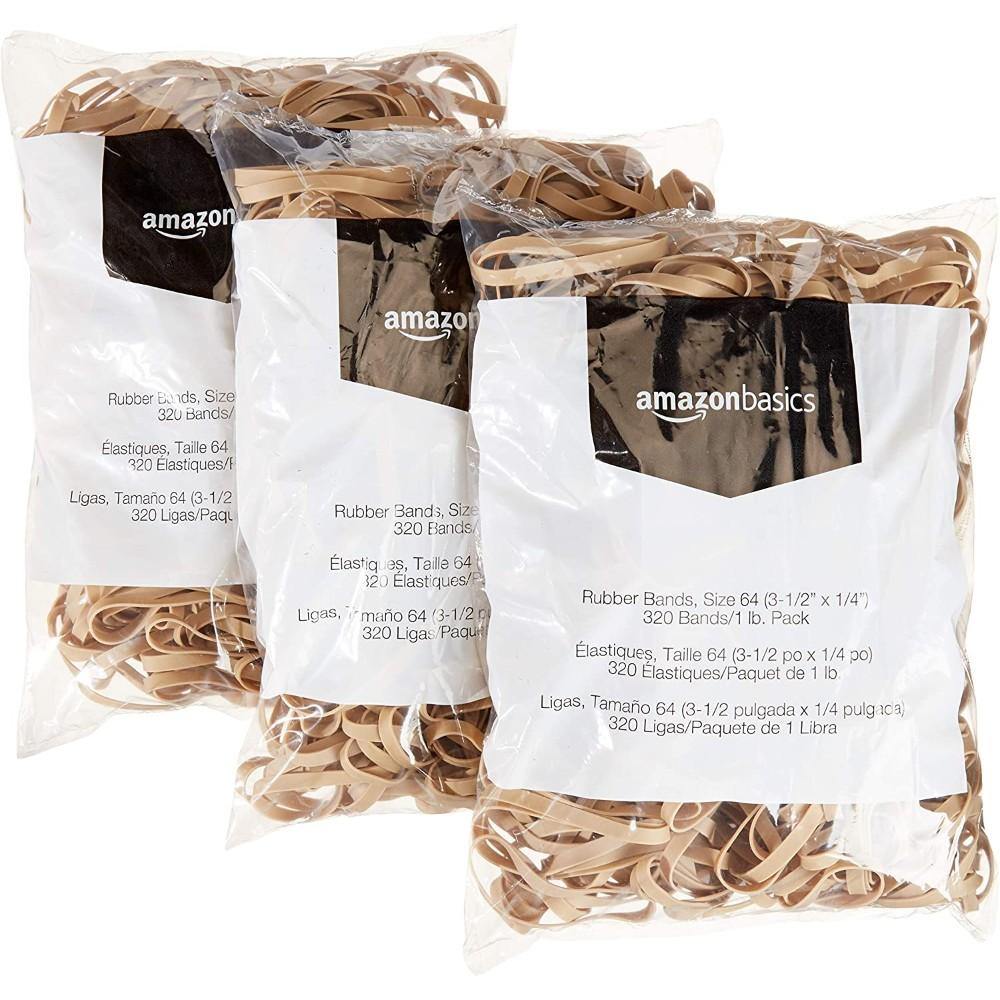 Amazonbasics Rubber Bands, Size 64 (3-1/2X1/4 Inch), 320 Bands/1 Lb. Pack, 3 -Pack - TagTorch