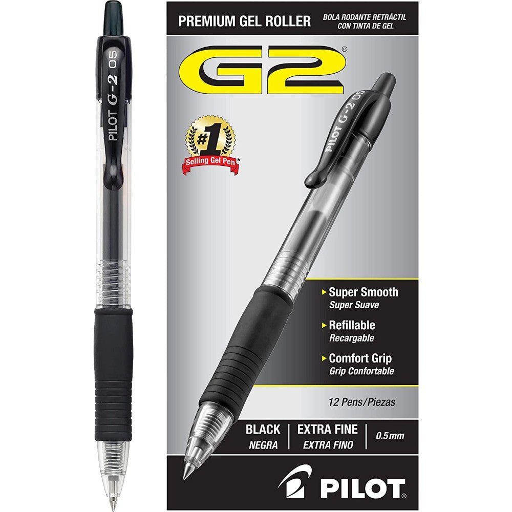 Pilot G2 Retractable Premium Gel Ink Roller Ball Pens, Fine Pt, Dozen Box, Black