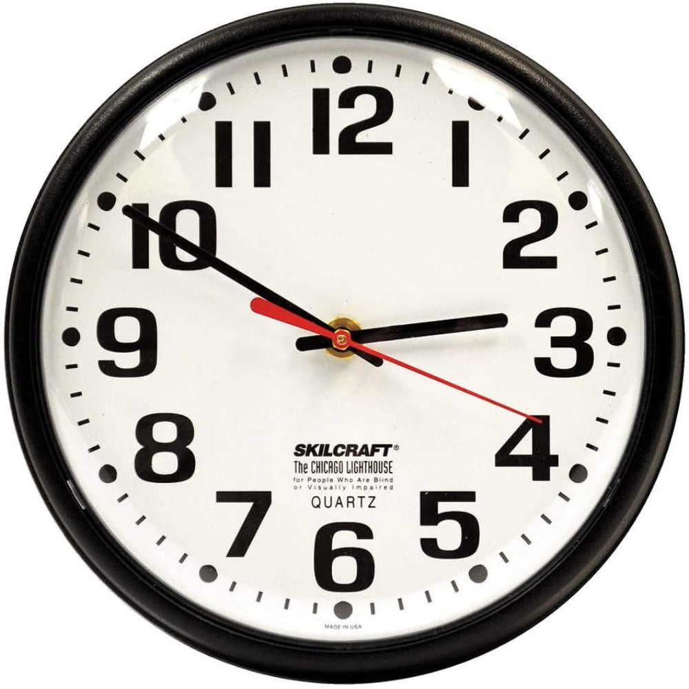Skilcraft 6645-01-389-7958 Plastic Slimline Wall Clock With White Face, 9-1/4-Inch Diameter, Black