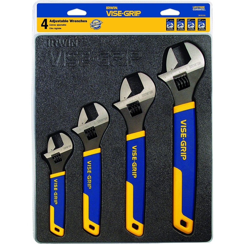Irwin Vise - Grip Adjustable Wrench Set, 4 Piece, 2078706