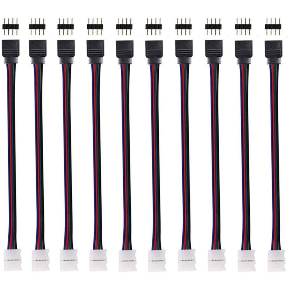 Rgb 4 Pin 10Mm Led Connector With Pigtail (10Pcs) Flexible Light Strip Solderless Clamp On Pigtail Adapter For 10Mm Wide 5050 Rgb Flexible Led Strips