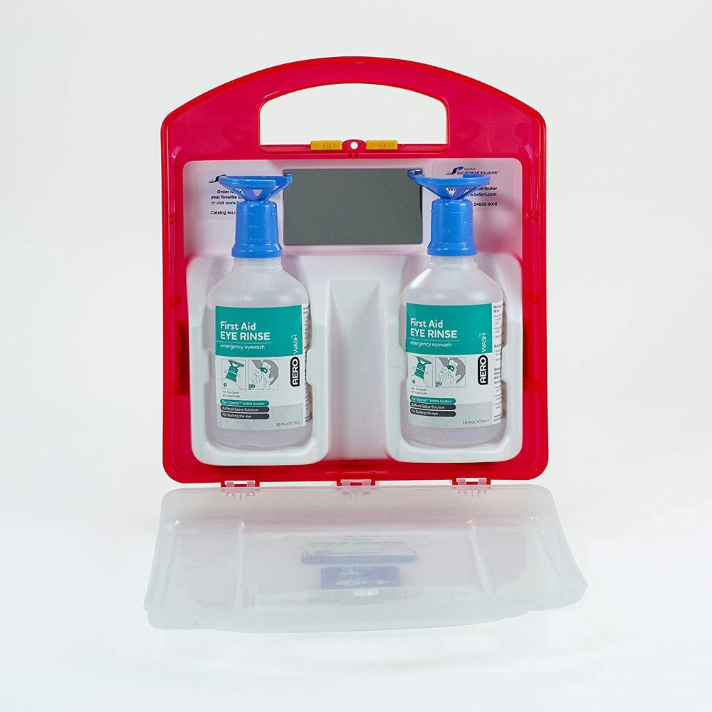 Eyewash Station, W/Safety Solution, Dual 16 Oz. Bottles F24882-5016