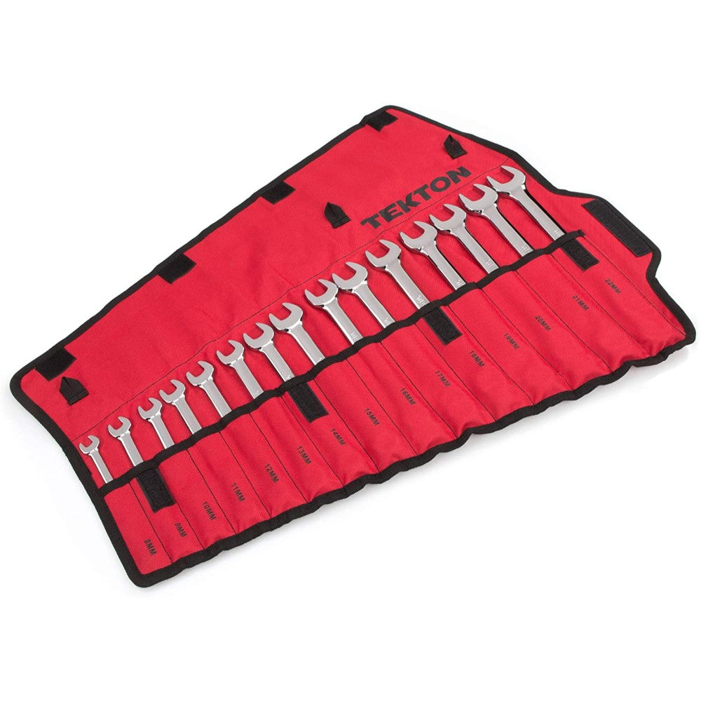 Tekton Combination Wrench Set With Roll-Up Storage Pouch, Metric, 8Mm - 22Mm, 15-Piece / Wrn03393