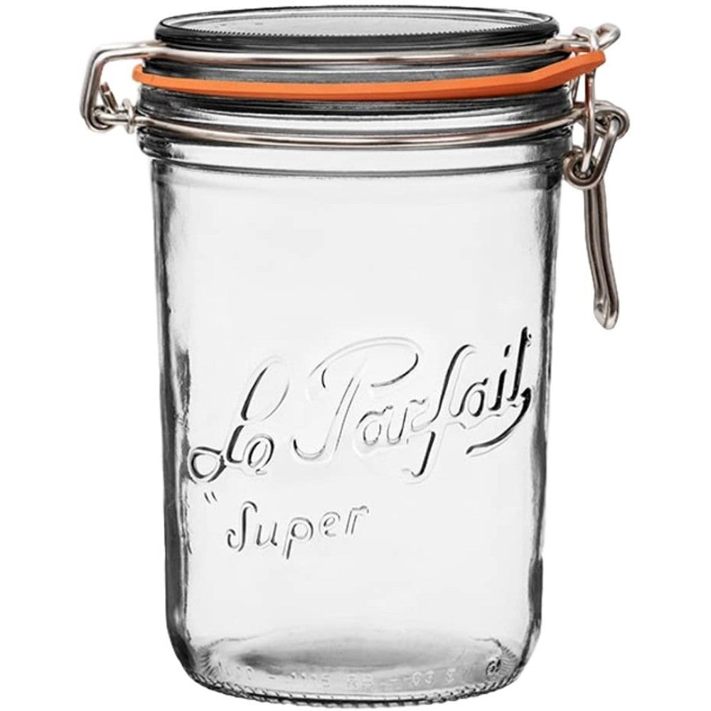 Le Parfait Super Terrine - French Glass Canning Jar W/Straight Body, Airtight Rubber Seal & Glass Lid, Stainless Wire, (500 Ml, 750 Ml, 1000Ml)