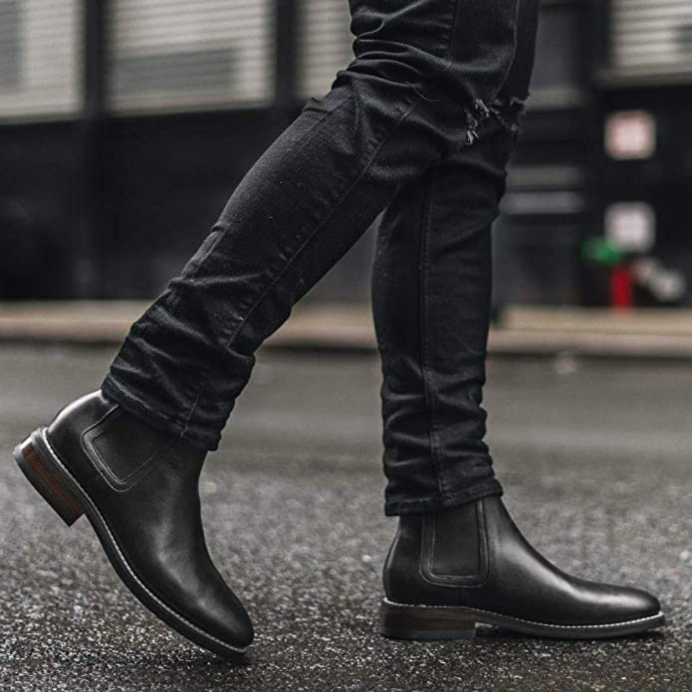Boots, Mens, Chelsea, Leather, Black, Size 9 DUKE
