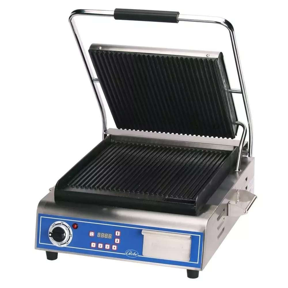 Globe 14" Cast Iron Sandwich Grill Grooved GPG14D