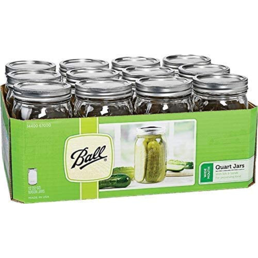 Ball Mason 32 oz Wide Mouth Jars with Lids and Bands, Set of 12 Jars. (Limited Edition)