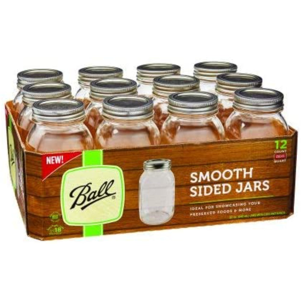 Ball Smooth-Sided Mason Jar with Lid and Band, Regular Mouth, 32 Ounces, 12 Count