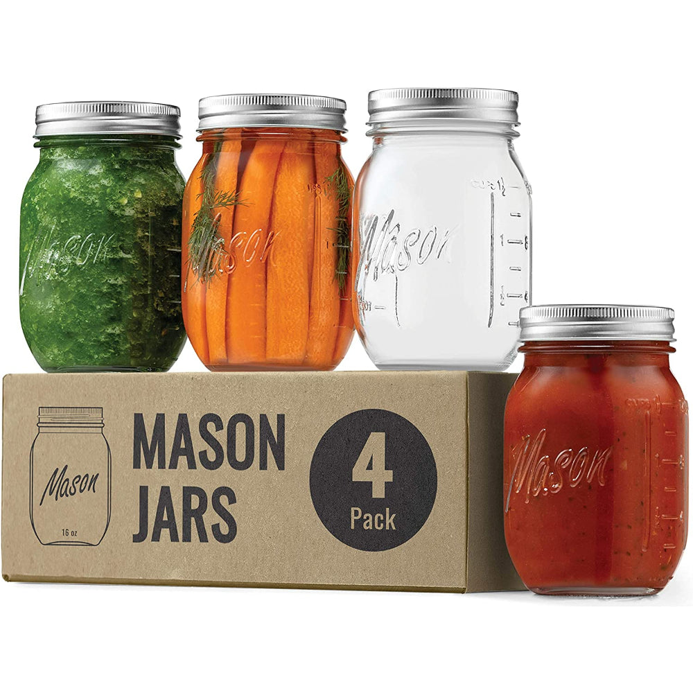 Glass Regular Mouth Mason Jars with Silver Metal Airtight Lids for Meal Prep, Food Storage, Canning, Drinking