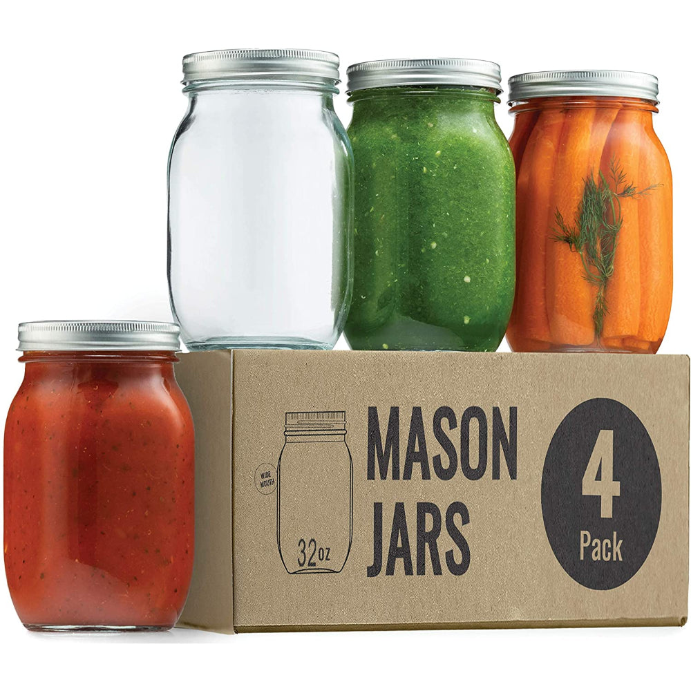 Glass Regular Mouth Mason Jars with Silver Metal Airtight Lids for Meal Prep, Food Storage, Canning, Drinking