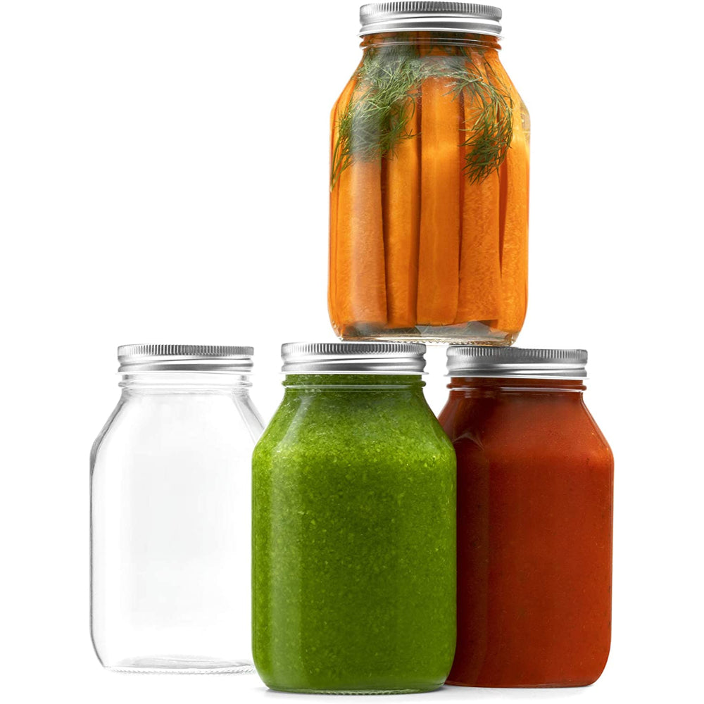 Glass Regular Mouth Mason Jars with Silver Metal Airtight Lids for Meal Prep, Food Storage, Canning, Drinking