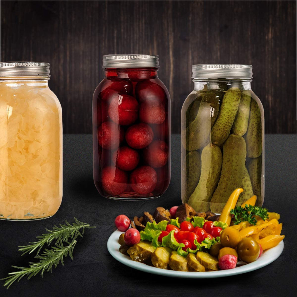 Mason Jars with Silver Lids and Bands Regular Mouth for Meal Prep, Food Storage, Drinking
