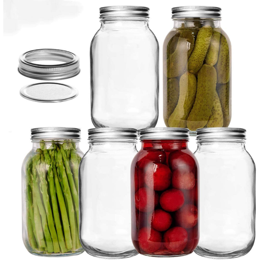 Mason Jars with Silver Lids and Bands Regular Mouth for Meal Prep, Food Storage, Drinking